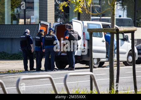 Illustration picture shows heavily armed police officers pictured at the Vives Hogeschool educational institute where a shooter was reportedly spotted in the morning of Thursday 07 October 2021. BELGA PHOTO KURT DESPLENTER Stock Photo