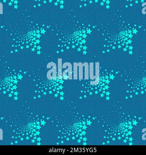 Stars of different sizes in the form of a geometric figure on a blue background. Seamless vector pattern. Stock Vector