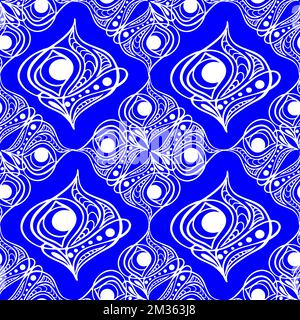 seamless tile pattern of abstract geometric white elements on a blue background, texture, design Stock Photo