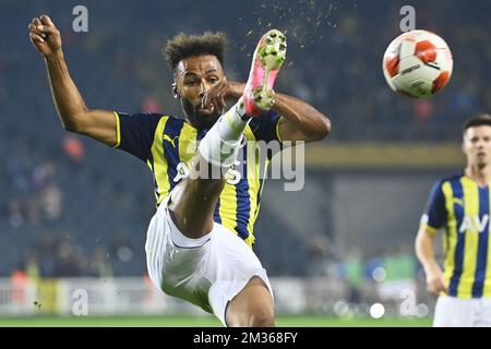 Fenerbahce Nazim Sangare pictured in action during a match between Turkish team Fenerbahce and Belgian soccer team Royal Antwerp FC, Thursday 21 October 2021 in Istanbul, Turkey, on the third day of the UEFA Europa League group stage, in group D. BELGA PHOTO LAURIE DIEFFEMBACQ Stock Photo