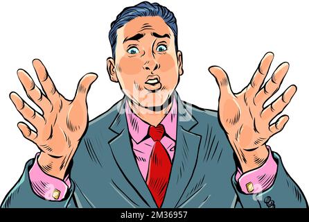 Alarmed businessman, hand gesture warning about danger. Stop Stock Vector