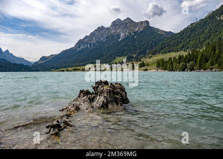 A beautiful view of the Sufnersee reservoir on the Hinterrhein river in the Grisons, Switzerland. Stock Photo