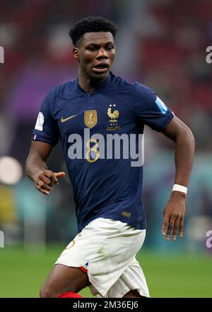 France’s Aurelien Tchouameni in action during the FIFA World Cup Semi-Final match at the Al Bayt Stadium in Al Khor, Qatar. Picture date: Wednesday December 14, 2022. Stock Photo