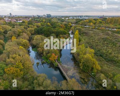 View over Grand Union Canal near the M4 motorway in Brentford, UK. Stock Photo