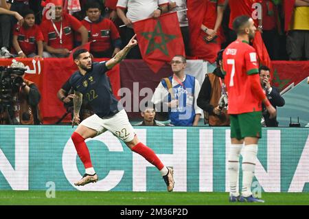 Al Khor, Qatar. 14th Dec, 2022. Lucas Hernandez of France during France v Morocco match of the Fifa World Cup Qatar 2022 at Al Bayt Stadium in Doha, Qatar on December 14, 2022. Photo by Laurent Zabulon/ABACAPRESS.COM Credit: Abaca Press/Alamy Live News Stock Photo