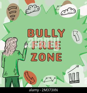 Text caption presenting Bully Free Zone. Word Written on Be respectful to other bullying is not allowed here Stock Photo