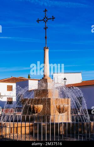 Iron cross fountain. Almagro, Ciudad Real, Castila La Mancha, Spain, Europe Stock Photo