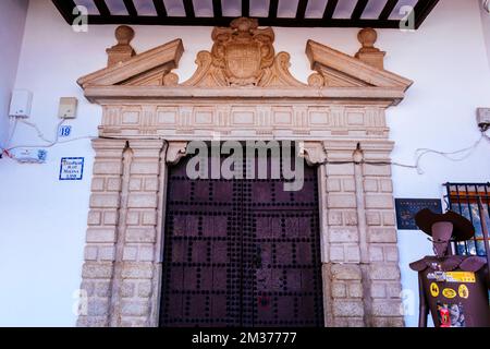 Entrance to the Palacio de los Molina, 17th century, in the Plaza Mayor, Main square. Almagro, Ciudad Real, Castila La Mancha, Spain, Europe Stock Photo