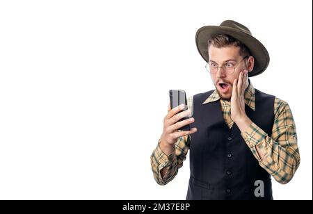 Man in hap with smartphone Stock Photo