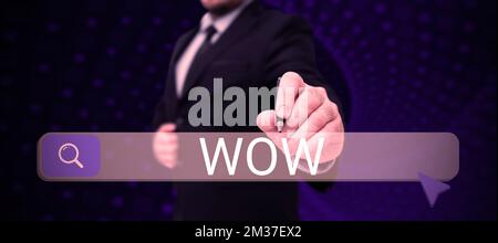 Wow Sign Hand Hand writing sign Wow. Business idea Expressing astonishment and awe ...