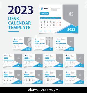 Monthly desk calendar 2023, minimalist, modern, and classic calendar design for printing template Stock Vector