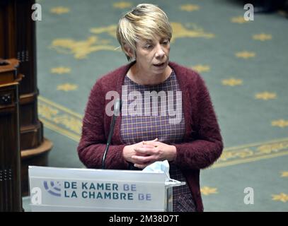 Vooruit's Anja Vanrobaeys pictured during a plenary session of the Chamber at the Federal Parliament in Brussels, Thursday 17 February 2022. BELGA PHOTO ERIC LALMAND Stock Photo