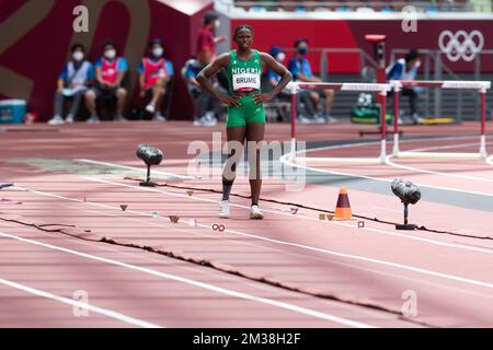 August 03, 2021: Bronze medalist Ese Brume of Nigeria prepares for a jump in the WomenÕs Long Jump Final during Athletics competition at Olympic Stadium in Tokyo, Japan. Daniel Lea/CSM} Stock Photo