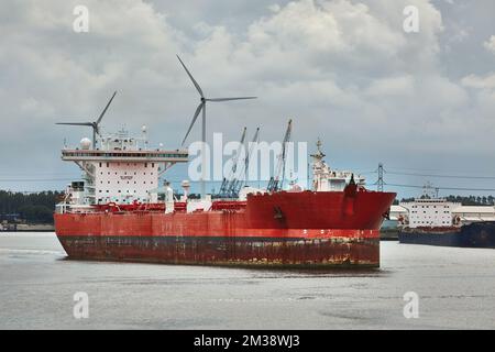 Industrial ships sailing near Rotterdam Stock Photo