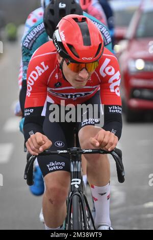Belgian Sebastien Grignard of Lotto Soudal pictured in action during stage six of 80th edition of the Paris-Nice cycling race, from Courthezon to Aubagne (213,6 km) in France, Friday 11 March 2022. BELGA PHOTO DAVID STOCKMAN Stock Photo