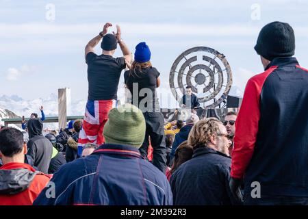 Illustration shows the Core Stage La Folie Douce at 2200m during the second edition of the Tomorrowland Winter 2022 music festival, Saturday 19 March 2022, in Alpe D'Huez, France. BELGA PHOTO OLIVIER VIN  Stock Photo