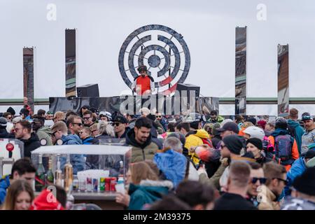 Illustration shows the core stage at the Folie Douce during the second edition of the Tomorrowland Winter 2022 music festival, Sunday 20 March 2022, in Alpe D'Huez, France. BELGA PHOTO OLIVIER VIN  Stock Photo