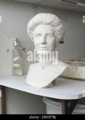 ATTENTION EDITORS - HAND OUT PICTURES - EDITORIAL USE WITH STORY ON SUBJECT ONLY - MANDATORY CREDIT DONATIENNE BRASSEUR Hand out pictures released on , by Donatienne Brasseur shows hand made sculptures of suffragist Kate Sheppard. The story is about 2 of the 4 busts Donatienne sculpted during her 14-month stay in New Zealand over 2020-2021 #stuckinNZ . Being stuck in Wellington on a Tourist Visa, she chose to go join the local pottery club WPA, to be able to sculpt every day. The main work she produced were four busts of these historic New Zealanders: author Katherine Mansfield, ceramicist Dam Stock Photo