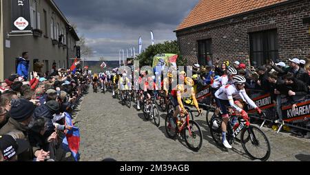 Illustration picture shows 'De Oude Kwaremont' pictured during the men's race of the 'Ronde van Vlaanderen - Tour des Flandres - Tour of Flanders' one day cycling event, 272,5km from Antwerp to Oudenaarde, Sunday 03 April 2022. BELGA PHOTO DIRK WAEM Stock Photo