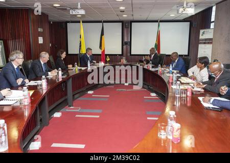 Flemish Minister President Jan Jambon and South African Minister for Sports, Art and Culture Nathi Mthethwa pictured during a diplomatic mission of the Flemish government to South-Africa, in Pretoria, Tuesday 05 April 2022. BELGA PHOTO NICOLAS MAETERLINCK Stock Photo