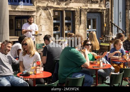 Illustration shows people enjoying nice weather at Belgian coast, in De ...