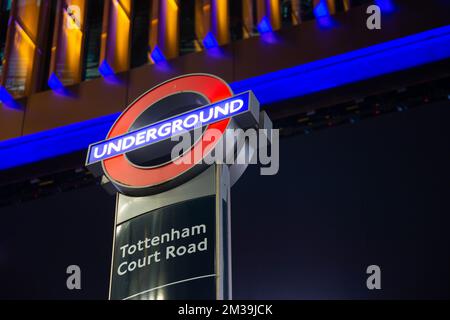 A tube sign at Tottenham Court Road underground station in London ...