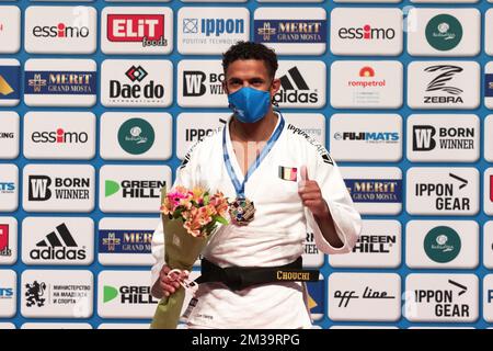 bronze medallist Belgian Sami Chouchi pictured on the podium on the second day of the European Judo Championships in Sofia, Bulgaria, Saturday 30 April 2022. The tournament is taking place from 29 of April to the 1st of May. BELGA PHOTO HRISTO VLADEV Stock Photo