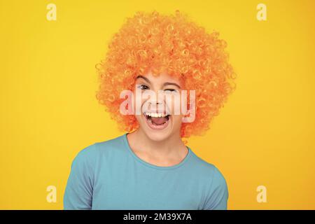 Funny face. Close up portrait of the cute clown girl. Stock Photo