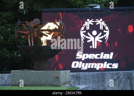 Illustration picture shows the flame the opening ceremony of the 38th edition of the National Games of Special Olympics Belgium, at Sports Center Blocry in Ottignies - Louvain-la-Neuve, Wednesday 25 May 2022. From Wednesday 25 to Saturday 28 May, 2,737 athletes and 52 unified partners will take part in the National Games of Special Olympics Belgium (SOB), the largest sports event in Belgium for athletes with intellectual disabilities. They will give their best in sixteen different sports and adapted disciplines. BELGA PHOTO JOHN THYS Stock Photo