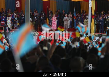 Illustration picture shows Queen Mathilde of Belgium and King Philippe - Filip of Belgium pictured during a visit to Lubumbashi University, during an official visit of the Belgian Royal couple to the Democratic Republic of Congo, Friday 10 June 2022. The Belgian King and Queen will be visiting Kinshasa, Lubumbashi and Bukavu from June 7th to June 13th. BELGA PHOTO NICOLAS MAETERLINCK  Stock Photo