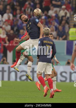 Qatar, Doha. 15th Dec, 2022. World Cup 2022 Qatar : Semi-final Al Bayt Stadium Match 62 - France vs Morocco at France 2 -0 Morocco T. Hernández & 2nd Goal by Kolo Muani France Each one goal. France beat Morocco 2-0 to set up World Cup final against Argentina. Giroud in action Credit: Seshadri SUKUMAR/Alamy Live News Stock Photo