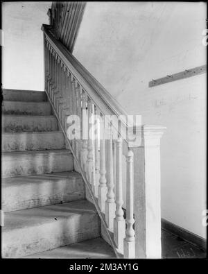 Horsham, Pennsylvania, 859 County Line Road, interior detail, newel and stairway, Keith House, 1721 , Houses, Interiors, Stairways, Newels. Frank Cousins Glass Plate Negatives Collection Stock Photo