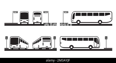 Buses at stop - vector illustration Stock Vector