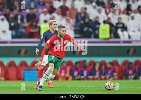 Doha, Qatar. 14th Dec, 2022. Hakim Ziyech of Morocco, during the match between France and Morocco, for the semi-final of the FIFA World Cup Qatar 2022, Al Bayt Stadium this Wednesday 14. 30761 (Heuler Andrey/SPP) Credit: SPP Sport Press Photo. /Alamy Live News Stock Photo