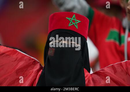 Al Khor, Qatar. 14th Dec, 2022. Al Bayt Stadium DOHA, QATAR - DECEMBER 14: Supporter of Morocco pose for a photo before the FIFA World Cup Qatar 2022 Semi-finals match between France and Morocco at Al Bayt Stadium on December 14, 2022 in Al Khor, Qatar. (Photo by Florencia Tan Jun/PxImages) (Florencia Tan Jun/SPP) Credit: SPP Sport Press Photo. /Alamy Live News Stock Photo