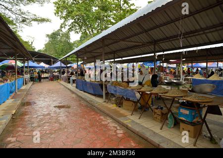 A scene at the Sunday market (Pasar Tani Kekal Tamu) in Kota Belud, Sabah, Borneo, Malaysia. Stock Photo