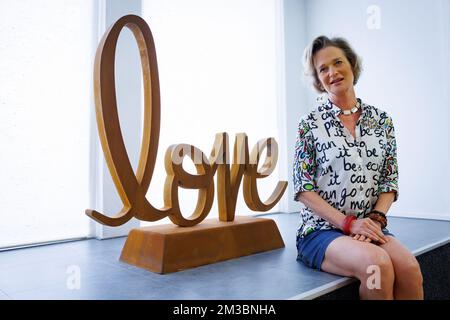 Princess Delphine of Saxe-Coburg poses for the photographer during a royal 'Artist Talk' in the context of the exhibition 'A Life' (06-28/08) at the Kunstenfestival Aardenburg (16/07-04/09) in Aardenburg, Zeeland, the Netherlands, Saturday 13 August 2022. Kunstenfestival Aardenburg is a biennale for art at home and in outdoor spaces BELGA PHOTO KURT DESPLENTER Stock Photo