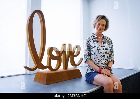 Princess Delphine of Saxe-Coburg poses for the photographer during a royal 'Artist Talk' in the context of the exhibition 'A Life' (06-28/08) at the Kunstenfestival Aardenburg (16/07-04/09) in Aardenburg, Zeeland, the Netherlands, Saturday 13 August 2022. Kunstenfestival Aardenburg is a biennale for art at home and in outdoor spaces BELGA PHOTO KURT DESPLENTER Stock Photo