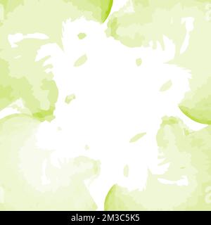 Abstract colorful spots in trendy bright spring green shades in a watercolor manner formed into a frame. Copyspace. Background texture. Isolate. Good for banner, wallpaper, poster, postcard or label Stock Vector