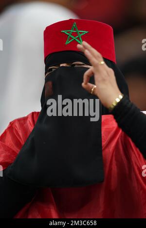 Al Khor, Doha, Qatar, Qatar. 14th Dec, 2022. DOHA, QATAR - DECEMBER 14: Supporter of Morocco pose for a photo before the FIFA World Cup Qatar 2022 Semi-finals match between France and Morocco at Al Bayt Stadium on December 14, 2022 in Al Khor, Qatar. (Credit Image: © Florencia Tan Jun/PX Imagens via ZUMA Press Wire) Credit: ZUMA Press, Inc./Alamy Live News Stock Photo