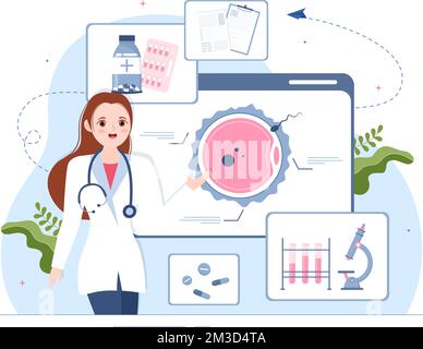 Fertility Clinic on Infertility Treatment for Couples and Handles in Vitro Fertilization Programs in Flat Cartoon Hand Drawn Templates Illustration Stock Vector