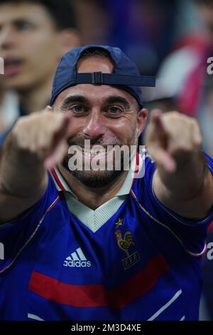 DOHA, QATAR - DECEMBER 14: Supporter of France pose for a photo before the FIFA World Cup Qatar 2022 Semi-finals match between France and Morocco at Al Bayt Stadium on December 14, 2022 in Al Khor, Qatar. (Photo by Florencia Tan Jun/PxImages) Credit: Px Images/Alamy Live News Stock Photo