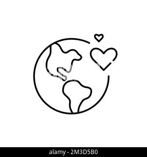International acclaim symbol. Earth with hearts. Pixel perfect, editable stroke icon Stock Vector