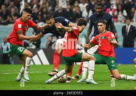 Al Khor, Qatar. 14th Dec, 2022. Kylian Mbappe of France during France v Morocco match of the Fifa World Cup Qatar 2022 at Al Bayt Stadium in Doha, Qatar on December 14, 2022. Photo by Laurent Zabulon/ABACAPRESS.COM Credit: Abaca Press/Alamy Live News Stock Photo