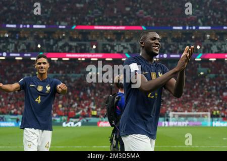 DOHA, QATAR - DECEMBER 14: Players of France celebrate the victory after the FIFA World Cup Qatar 2022 Semi-finals match between France and Morocco at Al Bayt Stadium on December 14, 2022 in Al Khor, Qatar. (Photo by Florencia Tan Jun/PxImages) Credit: Px Images/Alamy Live News Stock Photo
