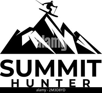 Ski player on the mountain peak vector logo design Stock Vector