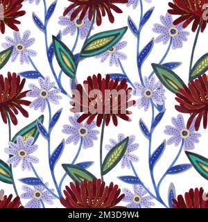 Vector seamless pattern with abstract hand drawn romantic floral elements for design and textile.  Stock Vector