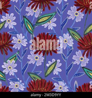 Vector seamless pattern with abstract hand drawn romantic floral elements for design and textile.  Stock Vector