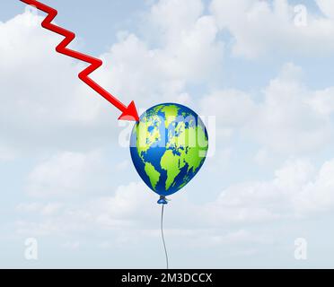 Global recession risk and world economy declining as international business crisis or economic decline and financial fall as a downward arrow piercing Stock Photo