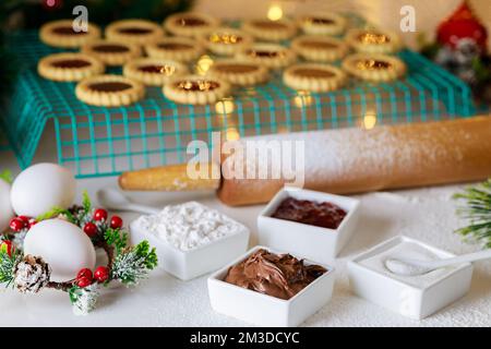 Jam and hazelnut for making Christmas cookies. Stock Photo